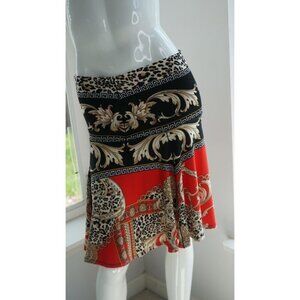 Evo Varoo Size Small Mini Skirt - Baroque Chain Leopard Print Red Black Gold
